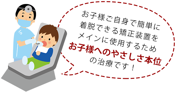 お子様でも簡単に着脱できる矯正装置を使用